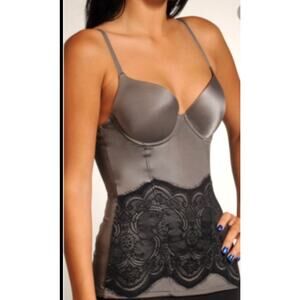 Flexees Shapewear 36B Gray Black Tank Bustier Cami Lace Stretch #1956